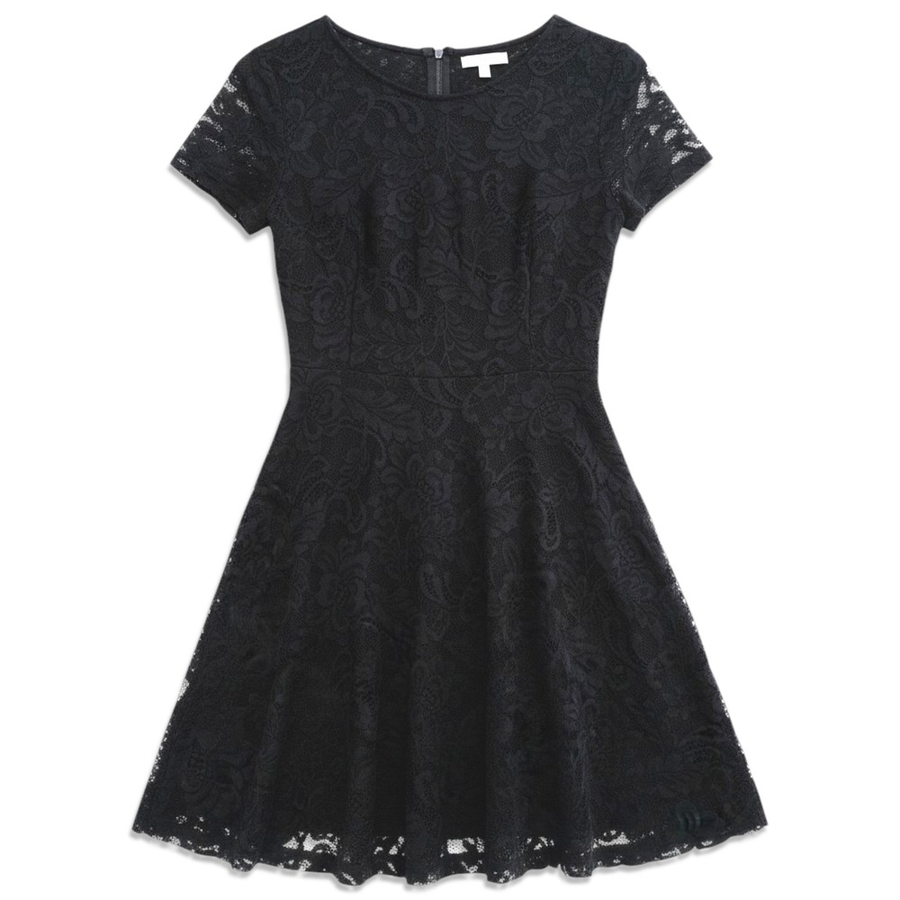 Bridesmay Lace Dress Women Small Black Short Sleeve Fit & Flare Cocktail Wedding